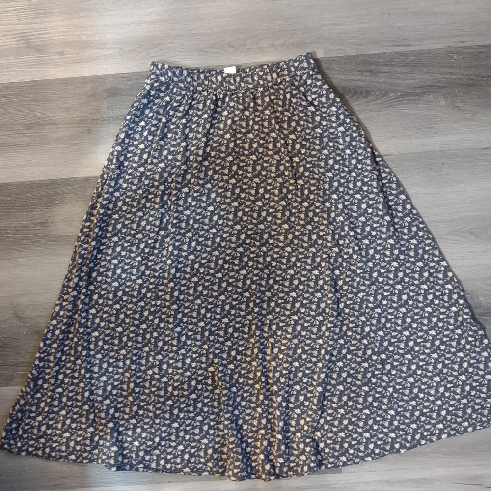 Melrose and Market Navy Blue Floral A-Line Skirt